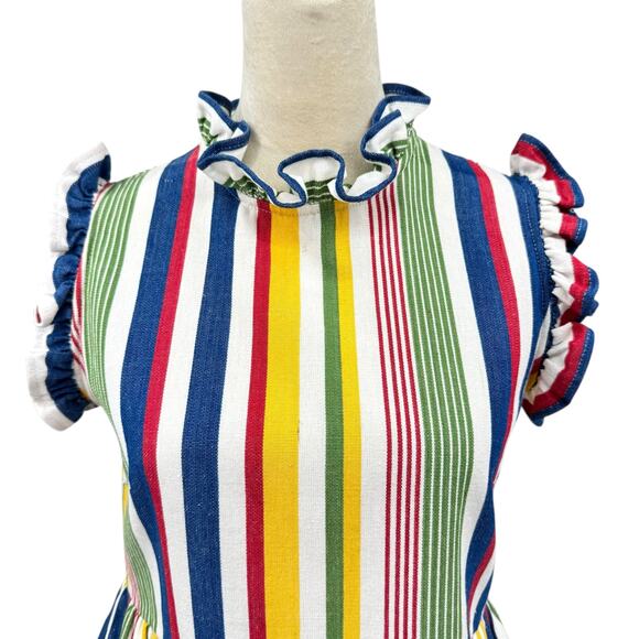 Studio 189 Technicolor Stripe Ruffle Trim Sleeveless Peplum Top Organic Cotton - Picture 8 of 16